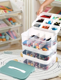 Priehľadný úložný box s vekom OSTWOLKE na Lego sady, 3-úrovňový plastový organizér na drobné súčiastky, s vyberateľným podnosom a nastaviteľnými priehradkami 8