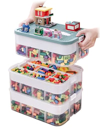 Priehľadný úložný box s vekom OSTWOLKE na Lego sady, 3-úrovňový plastový organizér na drobné súčiastky, s vyberateľným podnosom a nastaviteľnými priehradkami 1