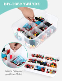 Priehľadný úložný box s vekom OSTWOLKE na Lego sady, 3-úrovňový plastový organizér na drobné súčiastky, s vyberateľným podnosom a nastaviteľnými priehradkami 2