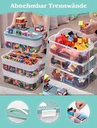 Priehľadný úložný box s vekom OSTWOLKE na Lego sady, 3-úrovňový plastový organizér na drobné súčiastky, s vyberateľným podnosom a nastaviteľnými priehradkami 5