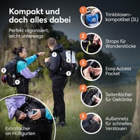 Otaro Túrahátizsák 20L - Szellőző Hátrendszerrel és Esővédővel, Unisex Túratáska Kiránduláshoz, Fekete Hátizsák Napi Túrákhoz 4