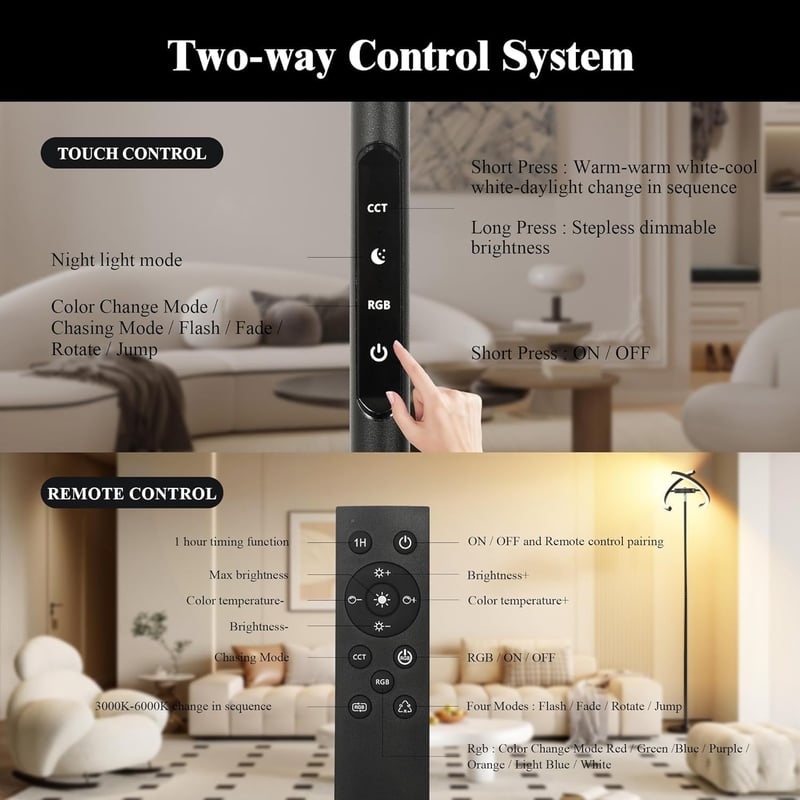 OTREN LED Álló Lámpa RGB Dimmer Távirányítóval 182cm