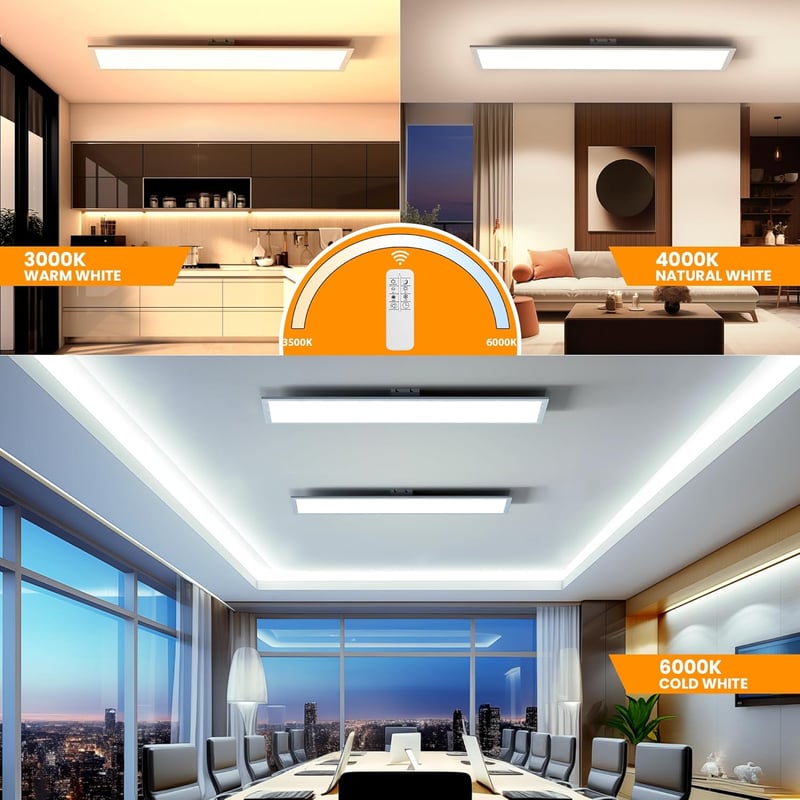 OTREN LED Mennyezeti Panel 100x25 cm - Szabályozható Fényerejű Téglalap Alakú Lámpa Távirányítóval, 36W, 3200lm, 3000K-6000K, Napfény Hatás,