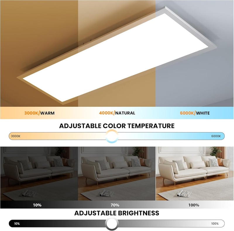 OTREN LED Mennyezeti Panel 100x25 cm - Szabályozható Fényerejű Téglalap Alakú Lámpa Távirányítóval, 36W, 3200lm, 3000K-6000K, Napfény Hatás,