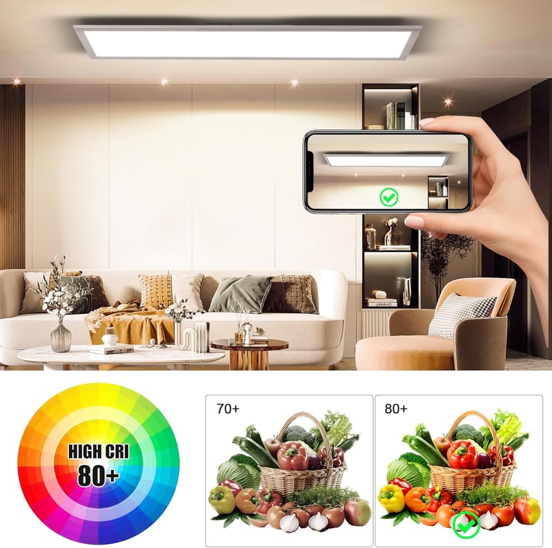 OTREN LED Mennyezeti Panel Lámpa 120x30 cm, 40W Szabályozható Fényerő, 2800K-6000K Távirányítóval, Ultralapos Ezüst Világítás Nappaliba, Kon
