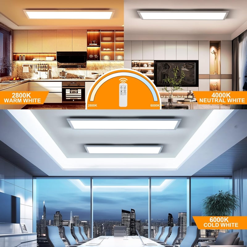 OTREN LED Mennyezeti Panel Lámpa 120x30 cm, 40W Szabályozható Fényerő, 2800K-6000K Távirányítóval, Ultralapos Ezüst Világítás Nappaliba, Kon