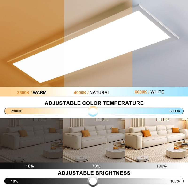 OTREN LED Mennyezeti Panel Lámpa 120x30 cm, 40W Szabályozható Fényerő, 2800K-6000K Távirányítóval, Ultralapos Ezüst Világítás Nappaliba, Kon