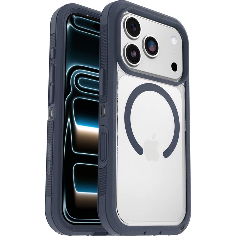 Husă OtterBox Defender Series Pro XT Clear MagSafe pentru iPhone 17 Pro, rezistentă la șocuri, testată conform standardelor militare, transparent/albastru