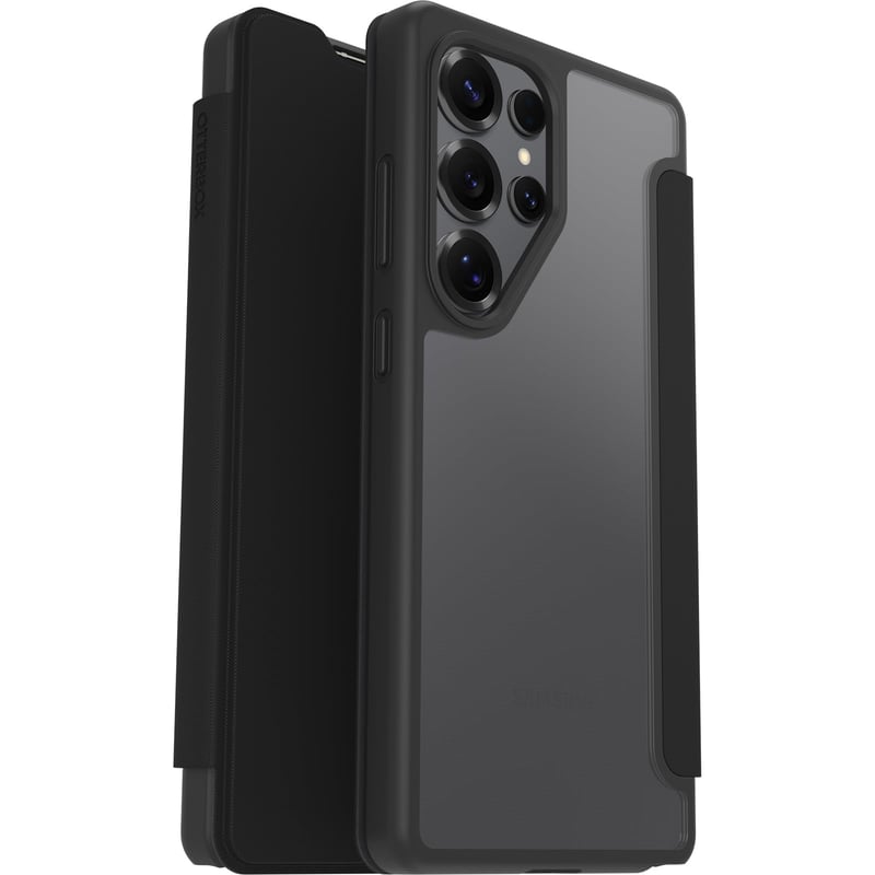 Puzdro OtterBox React Folio pre Samsung Galaxy S25 Ultra – priehľadné/čierne, s priehradkou na karty, s vojenským štandardom ochrany