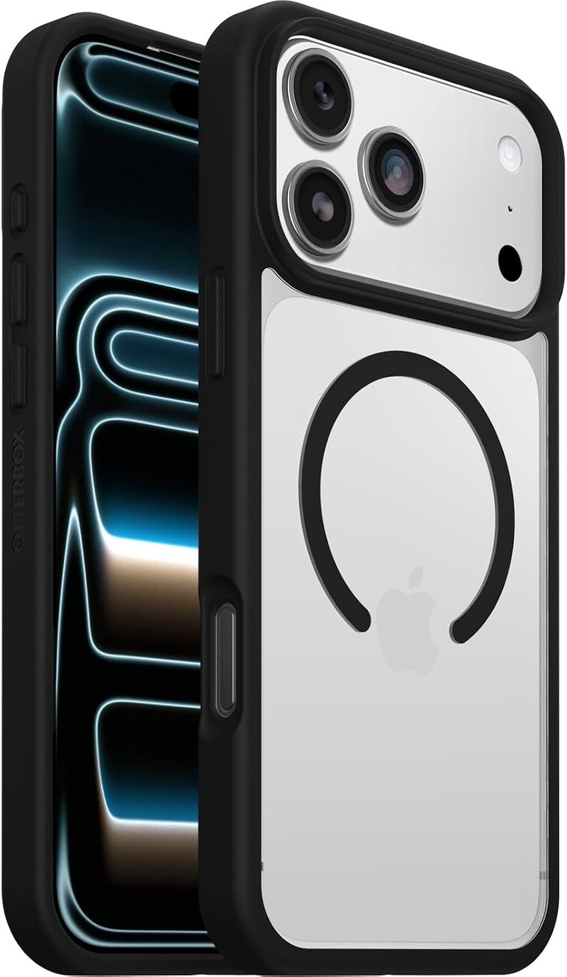 OtterBox React Series MagSafe tok iPhone 17 Pro Max készülékhez, ultravékony, katonai szabvány - átlátszó/fekete