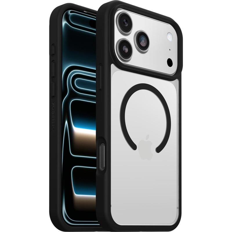 Puzdro OtterBox React Series MagSafe pre iPhone 17 Pro Max, ultratenké, vojenský štandard – priehľadné/čierne