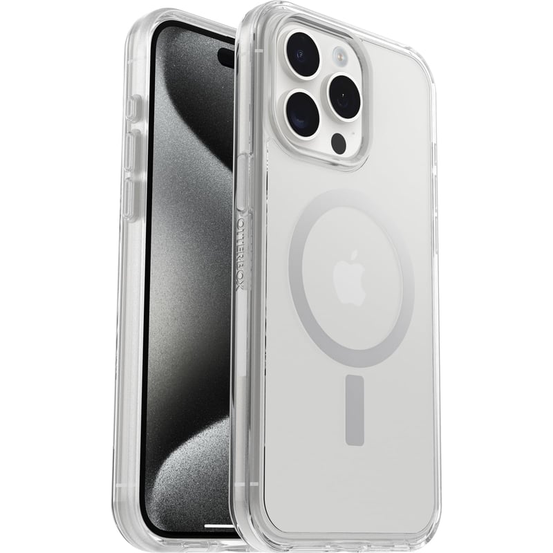 Obal OtterBox Symmetry Clear MagSafe pre iPhone 15 Pro Max, priehľadný, tenký nárazuvzdorný kryt, lepiaci štítok na (stav: pozri 2. obrázok)