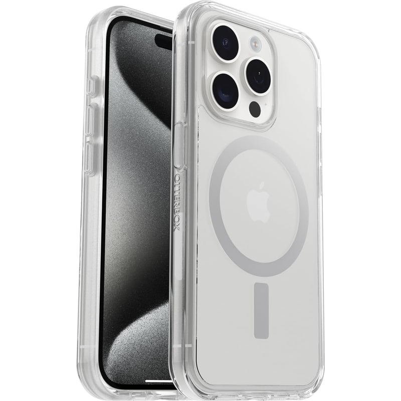 Husă OtterBox Symmetry Clear MagSafe pentru iPhone 15 Pro, transparentă, rezistentă la șocuri, carcasă subțire, testată conform standardelor militare