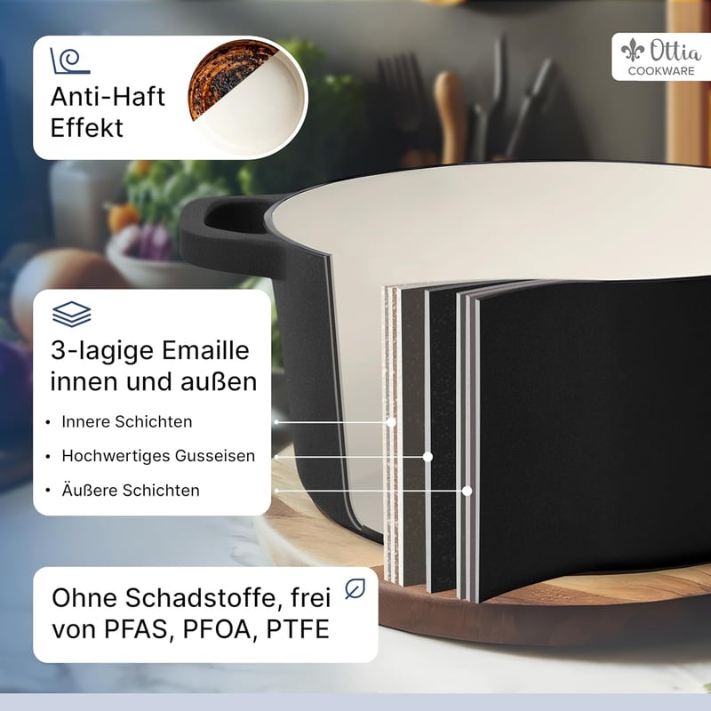 Ottia öntöttvas kenyérsütő edény 26cm, indukciós, sütőbiztos, 5L