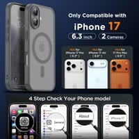 Oududianzi puzdro na iPhone 17 kompatibilné s MagSafe, priehľadný matný PC zadný kryt a TPU silikónový ochranný obal, ochrana fotoaparátu, odolné voči poškriabaniu, nárazuvzdorné, titánovo sivá 2