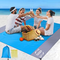 Pieskovzdorná plážová deka OUGEP 200x230 cm, nepremokavá pikniková deka modro-sivá, so 4 kotviacimi kolíkmi, na pláž, turistiku, kempovanie a vonkajšie použitie 1