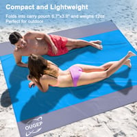 Pieskovzdorná plážová deka OUGEP 200x230 cm, nepremokavá pikniková deka modro-sivá, so 4 kotviacimi kolíkmi, na pláž, turistiku, kempovanie a vonkajšie použitie 2