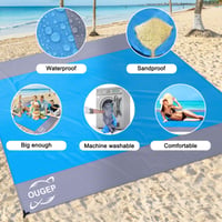 Pieskovzdorná plážová deka OUGEP 200x230 cm, nepremokavá pikniková deka modro-sivá, so 4 kotviacimi kolíkmi, na pláž, turistiku, kempovanie a vonkajšie použitie 4