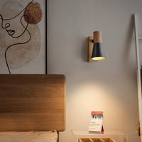 Ouglres Vintage zidna svjetiljka s prekidačem, crni aluminijski abažur, zakretna, E14, drveni dekor, za spavaću sobu, dnevni boravak, hodnik, 1 kom 5