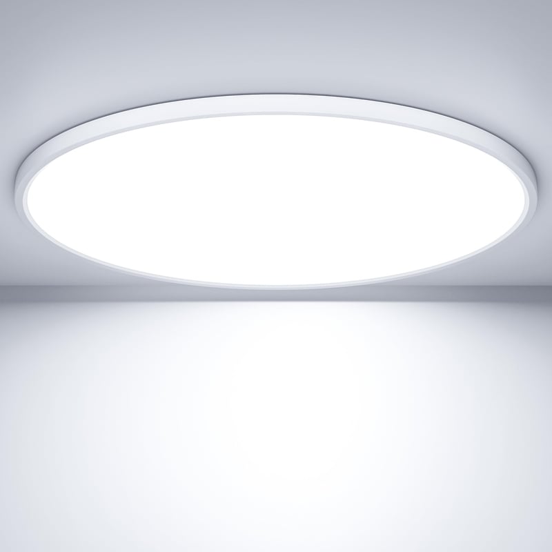 LED stropné svietidlo OUILA okrúhle ploché - priemer 40 cm, 36 W, 6500 K studená biela, 3600 lm, vodotesnosť IP44, kúpeľňa, kuchyňa, spálňa, chodba, pivnica