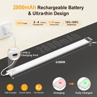 Lampă de dulap LED OUILA cu senzor de mișcare, 41 cm, 2 bucăți, lumină de noapte ultra-subțire reglabilă, reîncărcabilă fără fir, lumină caldă 5