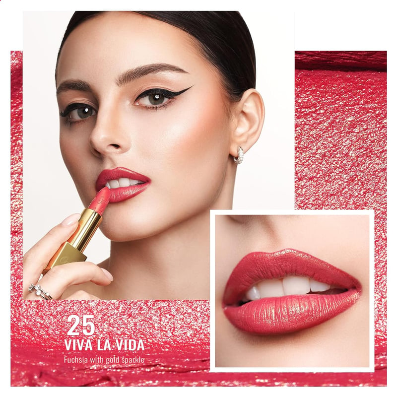 OULAC Metallic Fuchsia Rúzs 3D Fénnyel, Hosszantartó Intenzív Szín, Vegán Formula, 4.3g