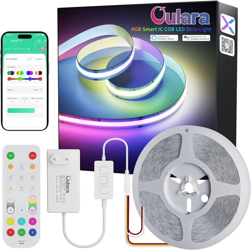 OULARA Okos RGB LED Szalag 6m 24V Címezhető COB Fénycsík WiFi Vezérlővel Alexa Kompatibilis App Irányítás Hálószoba Parti Dekoráció