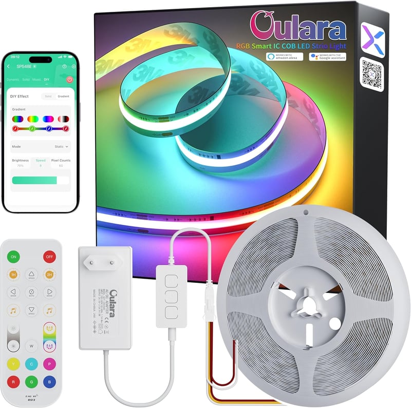 OULARA Smart IC COB RGB LED szalag 10 m, zenei mód, WiFi, Alexa/Google kompatibilis