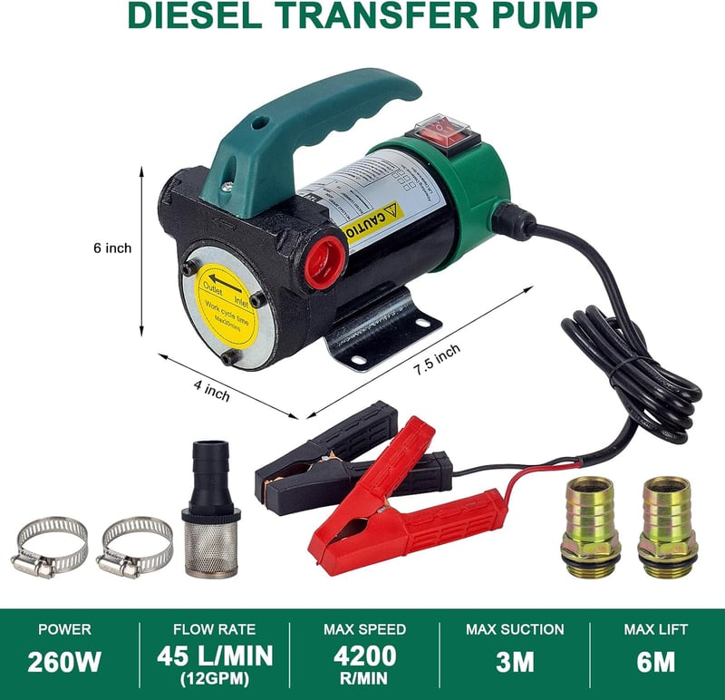 OULUTO 12V 260W Elektromos Olajszivattyú Dízelpumpa 45L/min Üzemanyag