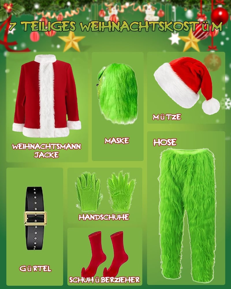 Oumeitu Zöld Mikulás Jelmez Cosplay Ruha Felnőtteknek