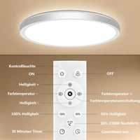 Oumida LED mennyezeti lámpa 30cm dimmelhető távirányítóval, 24W, 2700-6500K 9