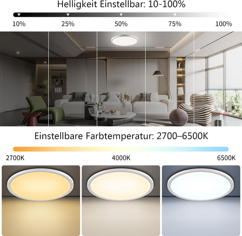 Oumida LED mennyezeti lámpa 30cm dimmelhető távirányítóval, 24W, 2700-6500K