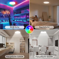 Oumida LED mennyezeti lámpa RGB távirányítóval, 24W, dimmelhető, kerek, hálószoba nappali fürdőszoba 7