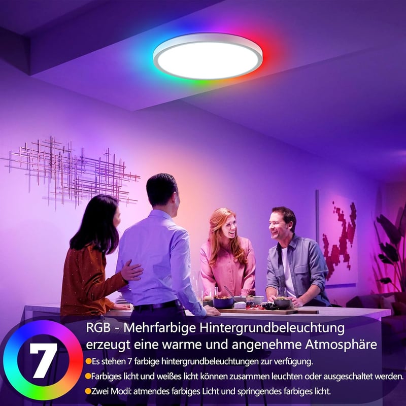 Oumida LED mennyezeti lámpa RGB távirányítóval, 24W, dimmelhető, kerek, hálószoba nappali fürdőszoba
