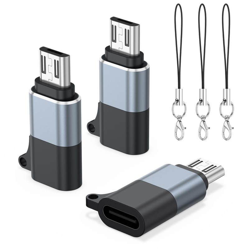 Adaptér Oumida USB-C na Micro USB, sivý, 3-kusové balenie, USB-C samica na Micro USB samec, kompatibilný so Samsung J6/J5/S7/S6 a Huawei Y7/Y6/P8 Lite