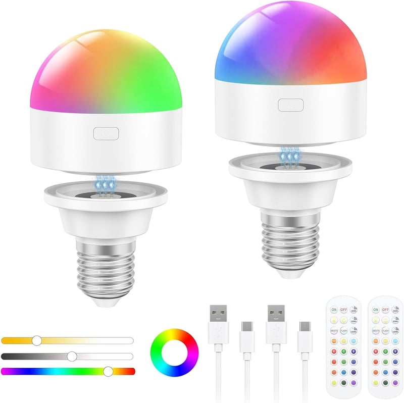 Oumida USB-C töltős E27 RGB LED izzó távirányítóval, mágneses noodli fénnyel