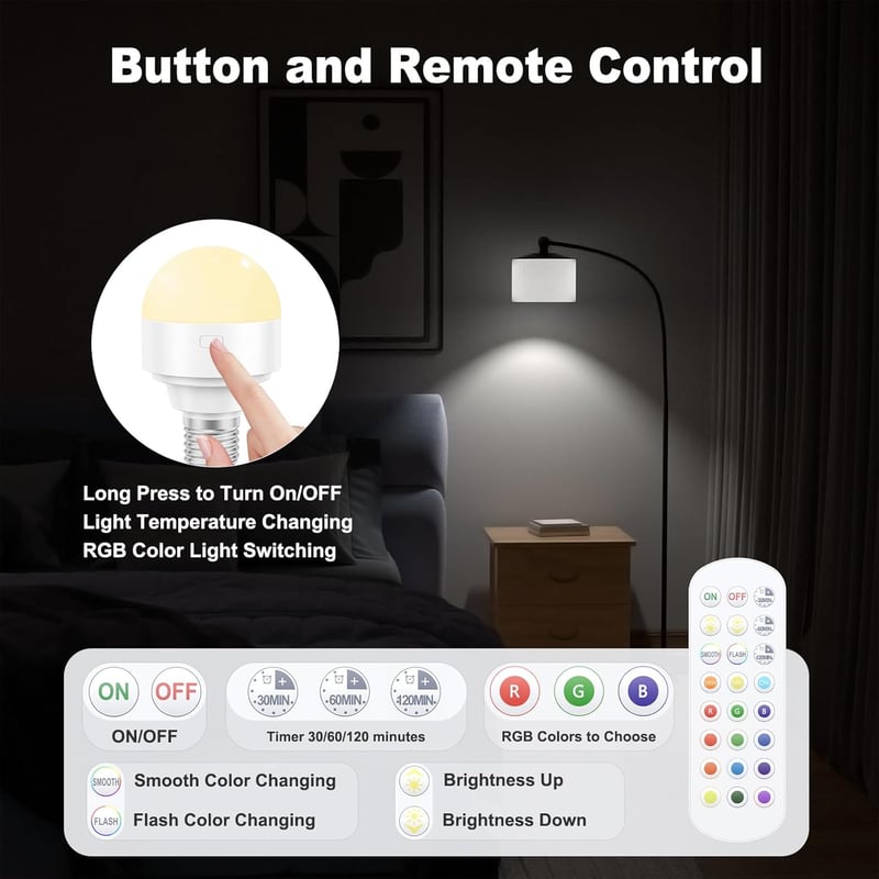 Oumida USB-C töltős E27 RGB LED izzó távirányítóval, mágneses noodli fénnyel