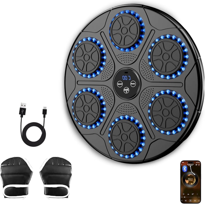 OUNAN Zenedobó Boxzsák Bluetooth-tal, Boxkesztyűvel, Reflexedzéshez és Családi Sporthoz - Black