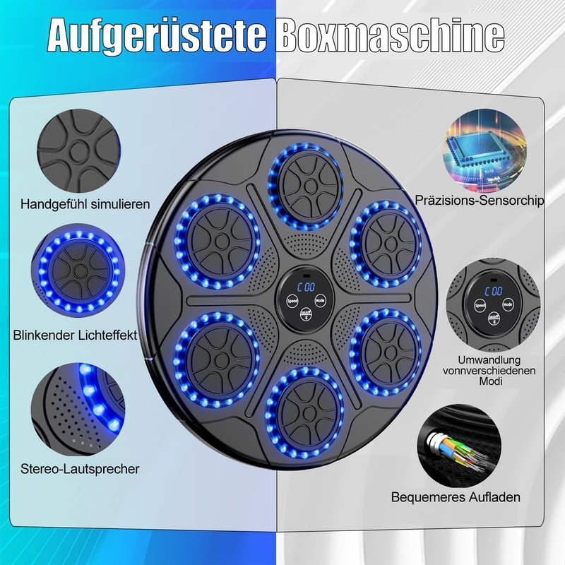 OUNAN Zenedobó Boxzsák Bluetooth-tal, Boxkesztyűvel, Reflexedzéshez és Családi Sporthoz - Black