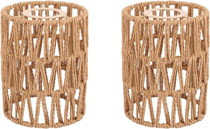 Oungy 2db Rattan Lámpaernyő Natúr Boho Függőlámpa Asztali és Álló Lámpa