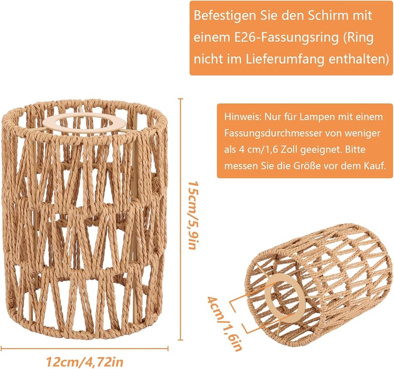 Oungy 2db Rattan Lámpaernyő Natúr Boho Függőlámpa Asztali és Álló Lámpa