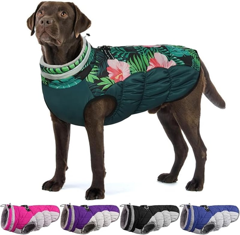 OUOBOB Kutyakabát Nagy Kutyáknak XXXL Méret, Vízálló Téli Bundazsák Cipzárral, Kék Színű Meleg Kabát Labrador German Shepherd Fajtákhoz