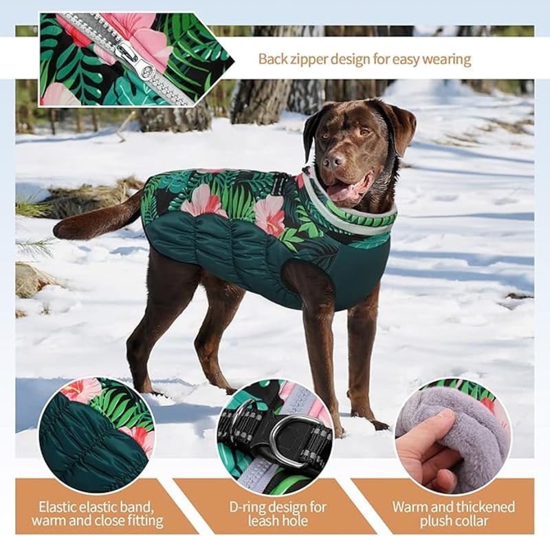 OUOBOB Kutyakabát Nagy Kutyáknak XXXL Méret, Vízálló Téli Bundazsák Cipzárral, Kék Színű Meleg Kabát Labrador German Shepherd Fajtákhoz