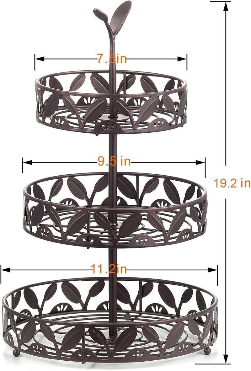 Ouseen 3 Szintes Gyümölcskosár Konyhába - Kivehető Fém Tárolókosarak Zöldségeknek, Gyümölcsöknek - Matt Fekete Állvány Konyhapultra, Étkezőa