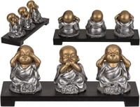 Out of the Blue Buddha szobor fa padon, 3 figurás szett 20x9 cm 2