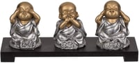 Out of the Blue Buddha szobor fa padon, 3 figurás szett 20x9 cm 1