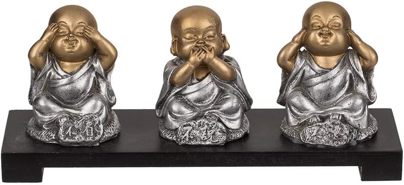Out of the Blue Buddha szobor fa padon, 3 figurás szett 20x9 cm