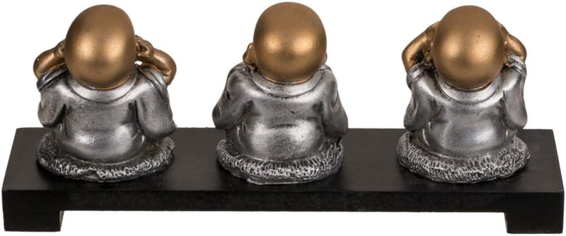 Out of the Blue Buddha szobor fa padon, 3 figurás szett 20x9 cm