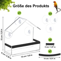 Hrănitoare pentru păsări OUTALIZ cu montare pe fereastră, căsuță transparentă din acril, cu 3 ventuze și tavă de hrănire, 15x15x6 cm, pentru pițigoi, vrăbii și păsări sălbatice 2