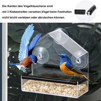 Hrănitoare pentru păsări OUTALIZ cu montare pe fereastră, căsuță transparentă din acril, cu 3 ventuze și tavă de hrănire, 15x15x6 cm, pentru pițigoi, vrăbii și păsări sălbatice 7